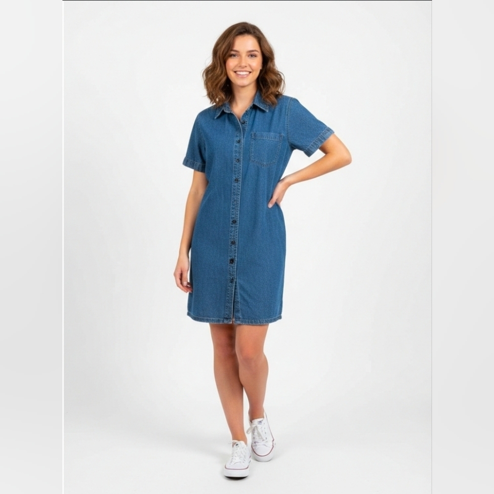 STYLE & Co Womens Denim Button-Up Dress Size 8P Vintage 90s